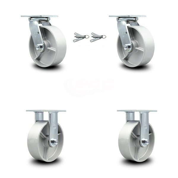 6 Inch Semi Steel Caster Set with Ball Bearings 2 Swivel Lock 2 Rigid SCC